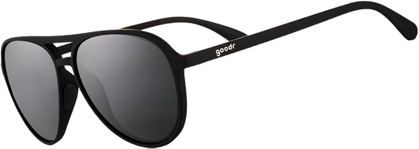 goodr Operation: Blackout Polarized Aviator Sunglasses for Men & Women, Large Sized (Mach G), Black Solid Frame with Black Non-Reflective Glare Reducing Lenses, UV400 Protection, No Slip, No Bounce