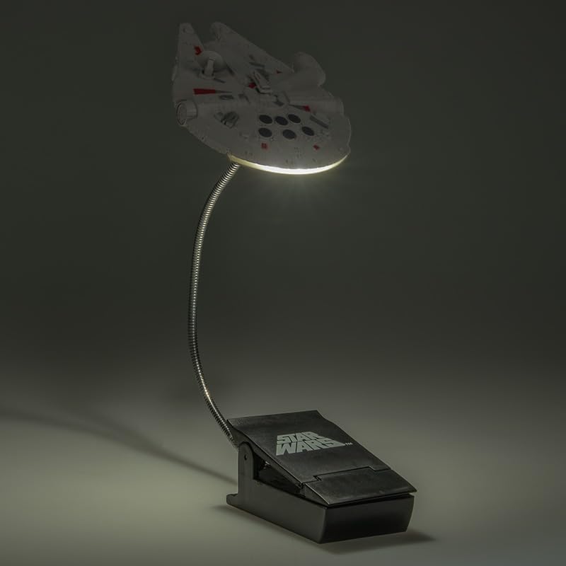 Star Wars Millennium Falcon Clip On Book Light - Officially Licensed Disney Reading Light, Clip Lamp Design with Flexible Cable, Featuring Iconic Han Solo Spaceship, 3 Light Modes, Battery Powered | P