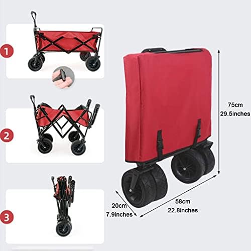 Foldable Beach Cart Utility Carts Folding Wagon Multifunctional Foldable Camping Cart 12 Bearing Universal Wheel Trolley Seat Belt Design 4 Large 8-inch Wheels Load Bearing 176lbs (Red 90 * 75 * 5