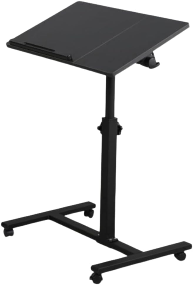 Work from Home Working Station – Height Adjustable Laptop Desk (58–90cm) with MDF Tabletop & Steel Frame | Rolling Mobile Desk for Home Office, Study, or Small Spaces – Black