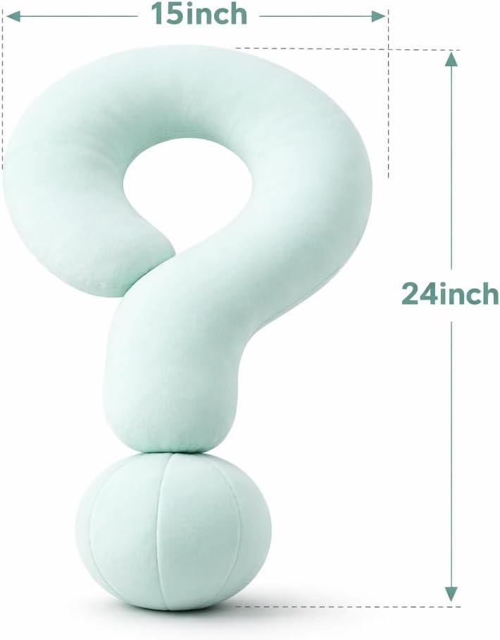 EVOLIVE Question Mark Neck Pillow, Soft Velvet Neck Support Decorative Pillow for Couch, Bed, Office & Travel, Ergonomic Cushion with Hand Rest, 15"x24" (Mint)