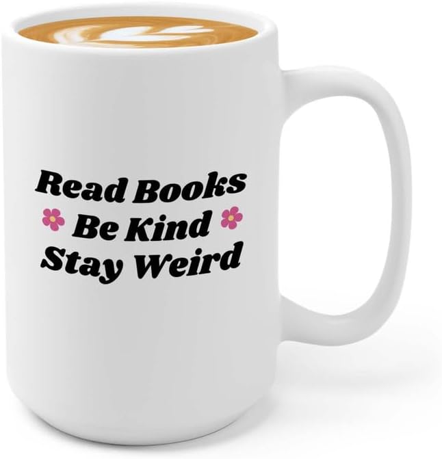 Reading Coffee Mug 15oz White - Read Books - Reader Gift Bookworm Owl Lover Cat Lover Book Lover Novelist Librarian Writer