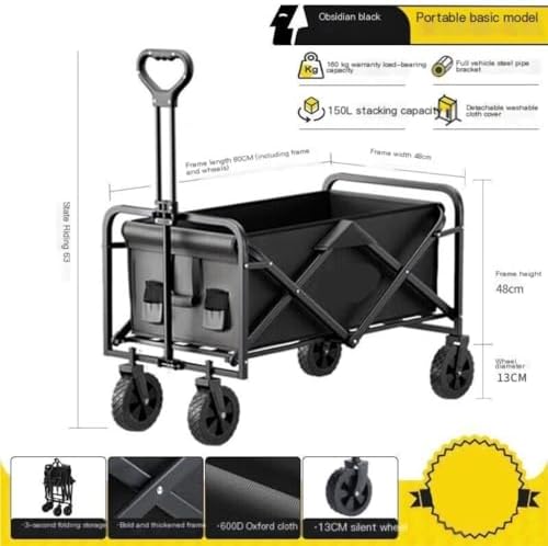 Portable Camping Cart,Portable Beach Trolley Cart with Reclining Camper Chair Folding Outdoor Camping Equipment for Picnics Black Outdoor Camping Cart for Easy Transport and Stor