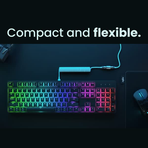 PWNAGE Ultra Custom Coiled Aviator USB C Cable for Gaming Keyboard, Double-Sleeved Mechanical Keyboard Cable with Detachable Metal Aviator, 1.8M USB-A to USB-C, Pink Color (Pink)