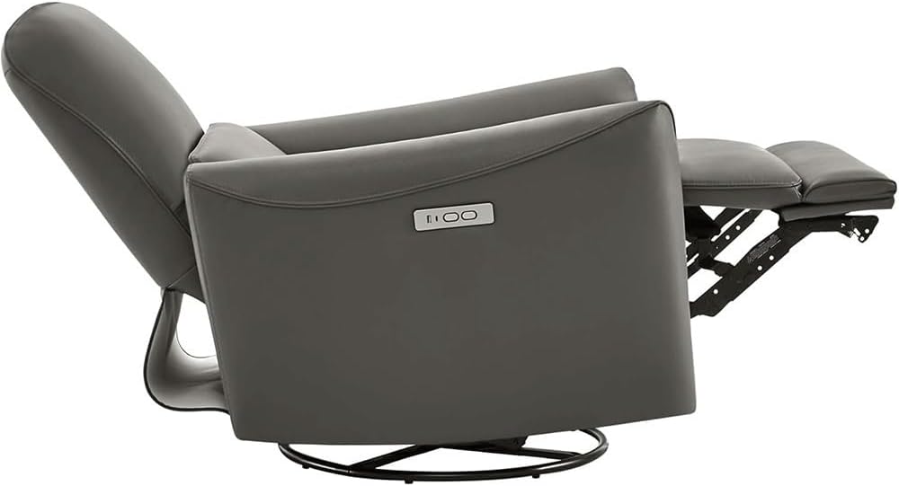 Modern Power Swivel Rocker Chair, Oversized Leather Power Recliner Chair with Charging Port, Comfortable Swivel Chair for Adults, Stylish Grey Reclining Sofa Chair