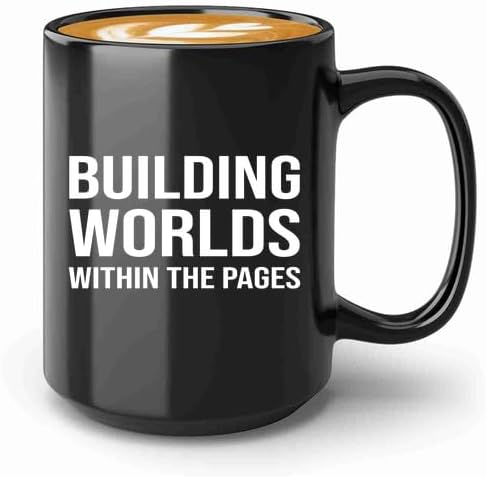 Book Lover Coffee Mug 15oz Black -building worlds - Book Lovers Gifts Book Reader Gifts Book Club Gifts Book Reading Cup Reading Gifts