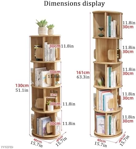 360° Rotating Bookshelf Tower with Bookends - Space-Saving Wood Revolving Bookcase for Small Rooms, Round Display Storage Rack for Bedroom, Living Room, Office