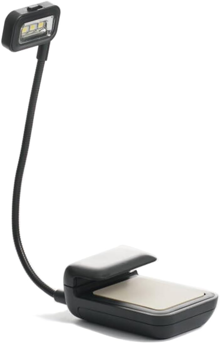 TFY Clip-on LED Reading Light with 2 Levels of Lumen Intensity for Kindle, Other e-Readers, Tablets, Books Plus Bonus Hand Strap Holder for 6 inch Kindle e-Readers (Black)