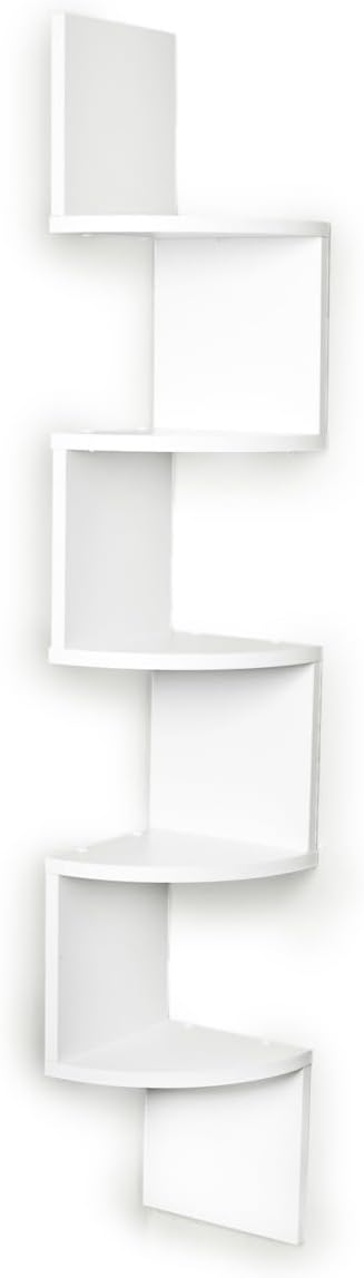 Danya B. Large Rustic Decorative 5-Tier Corner Floating Wall Mount Display Shelving Unit (White)