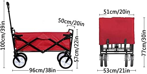 Outdoor Folding Utility Wagon Heavy Duty Garden Cart Folding Wagon Utility Truck Adjustable Handle Portable Camping Trolley Load-Bearing 80kg / 176lbs (Color : Red) (Black)