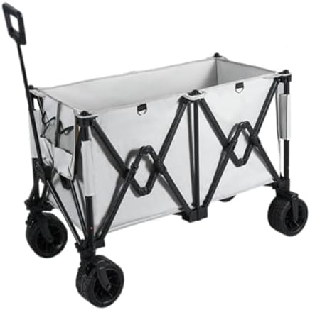 Portable Camping Cart,Outdoor Foldable Beach Trolley Cart with Storage Portable Camping Picnic Cart for Gatherings and Events (White)