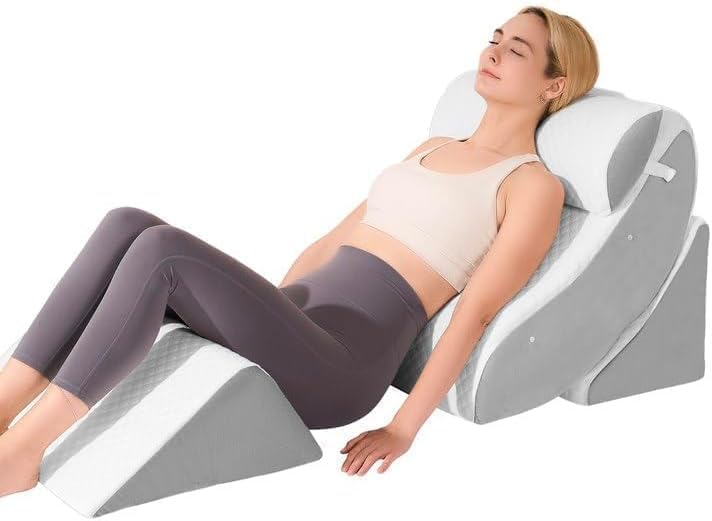 4 PCS Wedge Pillow Set for After Surgery, Adjustable Bed for Sleeping, Acid Reflux Relief, Post Surgery Recovery, Back Support, Leg Elevation, Memory Foam Orthopedic Bed Wedge Pillow Set, Gery