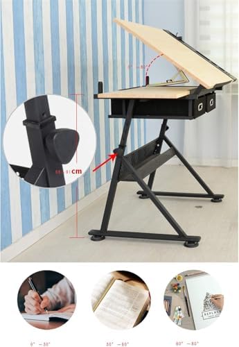 Drawing Tilting Tablet,Drafting Tables Height Adjustable Drafting Desk Tiltable Tabletop Drawing Table, with 2 Storage Drawers Art Writing Reading Workstation,Brown (Brown) (Brown)
