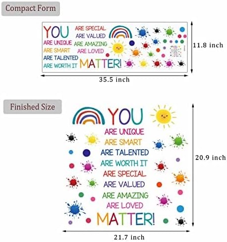 Colorful Inspirational Quote Wall Decals Motivational Phrase Wall Decor Sticker Watercolor Paint Splatter Wall Decals Handprint Positive Saying Wall Stickers for Kids Room Decor Playroom School