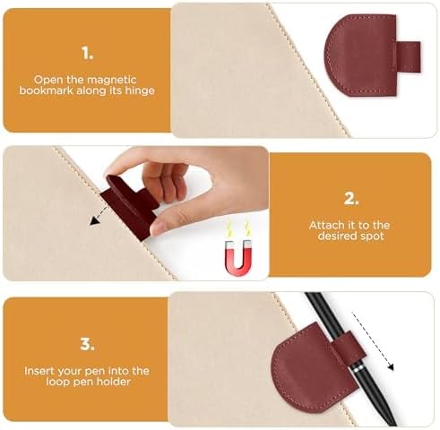 Magnetic Pen Holder for Notebook, Pen Clip for Journal Planner Notebooks, Fits Slim Pens, Soft PU Leather 3 Pack, Standard Size