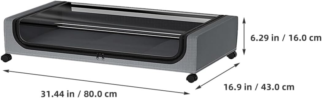 PRETYZOOM Bed Storage Cart with Wheels and Lid Gray Plastic Underbed Storage Box for Clothes and Bedding Organizer