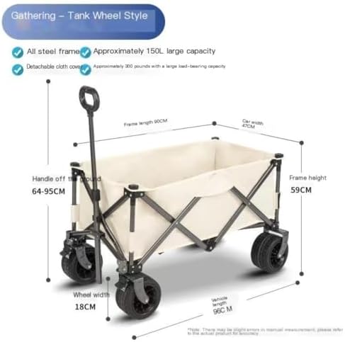 Portable Camping Cart,Outdoor Portable Beach Trolley Cart for Camping and Grocery Shopping Foldable Camper Van Gather Type Small Pull Cart (White)