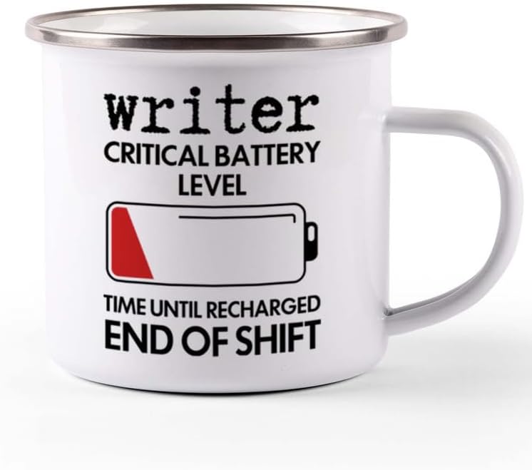 Writer Camper Mug 12oz - Writer Critical Battery Level - Funny Author Gift To Book Lover Bookish Bookworm Writing Sarcasm Poetry Novelist Journalist