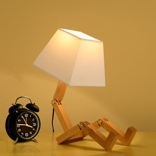 Cute Desk Lamp,Unique Dimmable Robot Bedside Table Lamps,Fun Funky Reading Desk Lamps for Nightstand,Bedroom,Kids Room,Living Room,(Square Lampshade)
