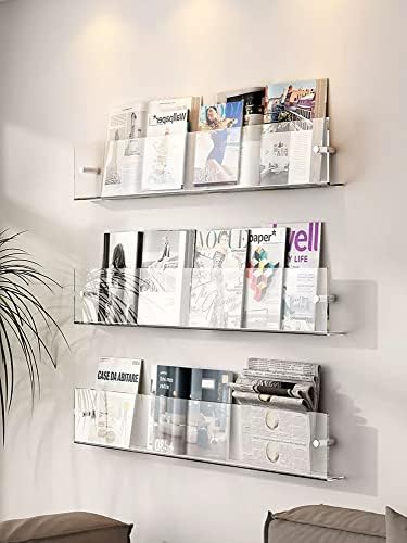 20'' Acrylic Brochure Holder Wall Mounted Floating Bookshelf Magazine Rack Adjustable Hanging Magazine Holder for Office, Waiting Room, Church, Cafe, Home Display (Color : Tran
