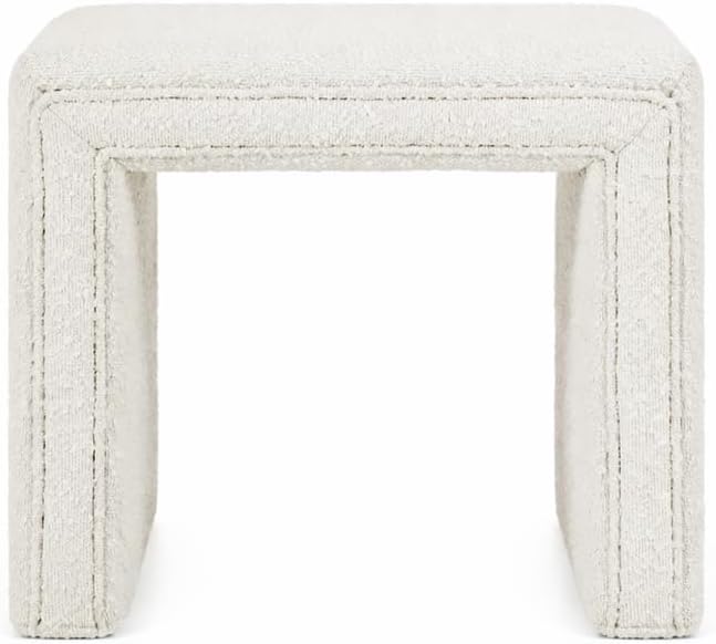 HomePop Modern Channel Tufted Ottoman|Homepop Home Décor|Ottoman for Living Room & Bedroom - Cream Boucle
