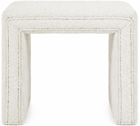 HomePop Modern Channel Tufted Ottoman|Homepop Home Décor|Ottoman for Living Room & Bedroom - Cream Boucle