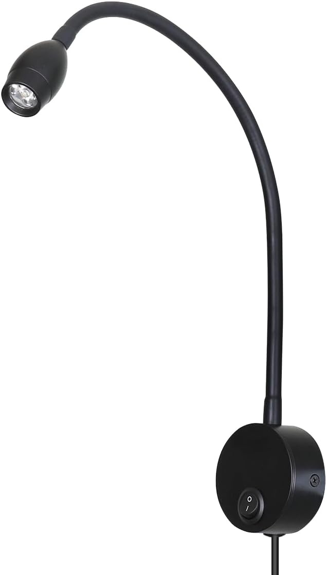 LED Reading Lamp 3W Warm White 3000K for Reading Books Black Plug Cord 2PCS (RS032)