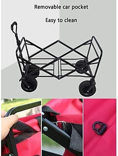 Portable Camping Cart,Outdoor Foldiutility Wagon Outdoor Utility Wagon, Picnic Campicart with Storage Basket, Adjustable Handle, Load-Bea100Kg/220Lbs/Black