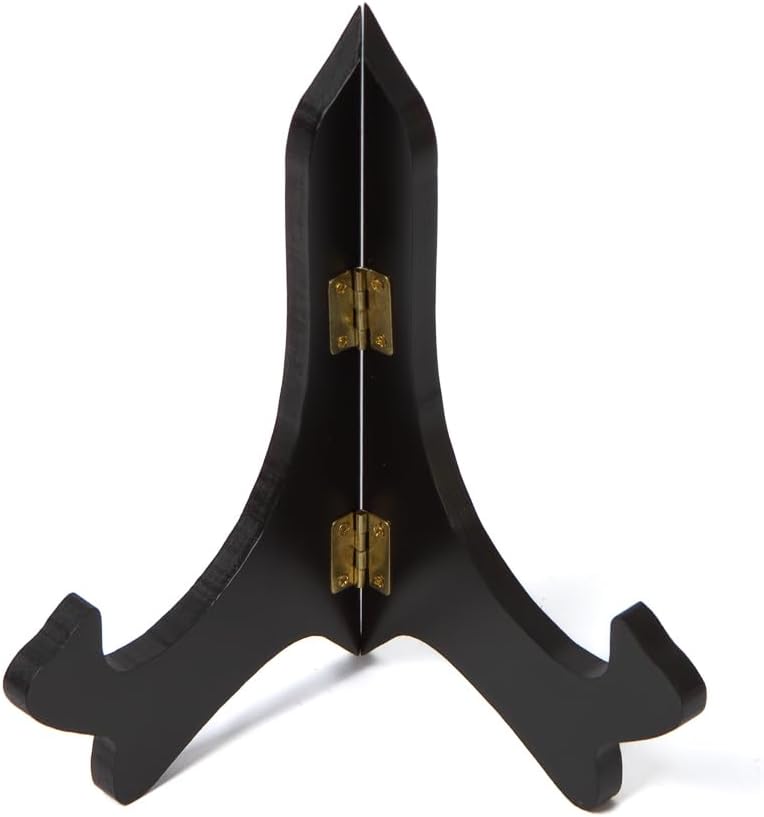 Wooden Display Easel Plate Stand, Black, 6 x 8 inches, Hinged Folding Design, Set of 2