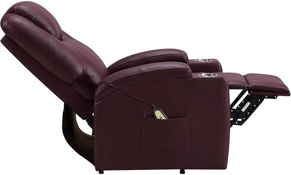 Power Lift Recliner Chair with Massage, Upholstered Leather Reclining Chair with Side Pockets, Comfortable Electric Recliner Chair, Single Sofa Recliner for Living Room