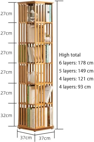 Rotating Bamboo Bookcase Toy Storage Organizer - 5/6 Tier Cabinet for Bedroom Living Room Corner Shelf with 360 Degree Spin Action