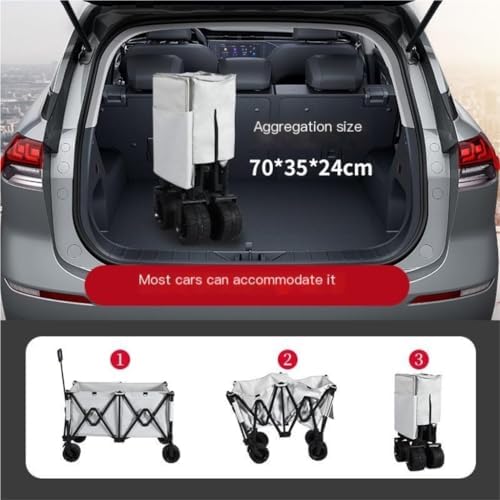 Portable Camping Cart,Outdoor Foldable Beach Trolley Cart with Storage Portable Camping Picnic Cart for Gatherings and Events (White)