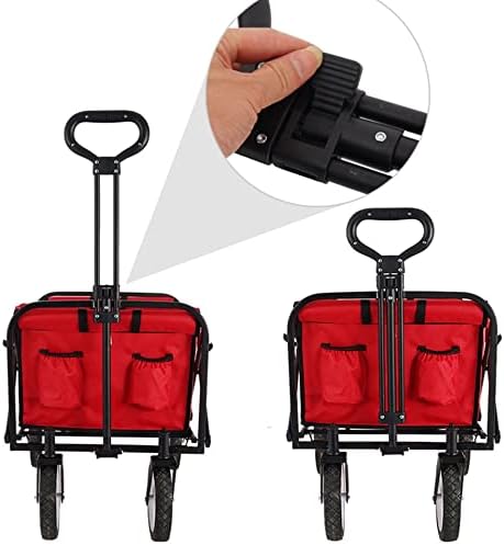 Portable Utility Wagon Home Garden Wagon Cart with Storage Basket Folding Cart Camping Cart Outdoor Wagon 4 Wheels Beach Trolley (Color : Black)