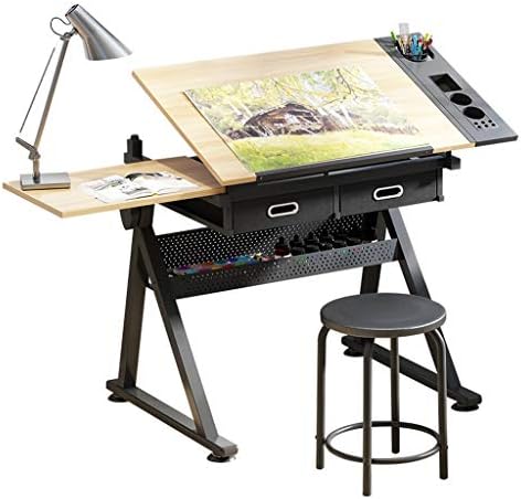 Drawing Tilting Tablet,Drafting Desk, Height Adjustable Drawing Desk, Tiltable Craft Table with Storage, Maple Panel Art Desk, for Home Office Drafting Table