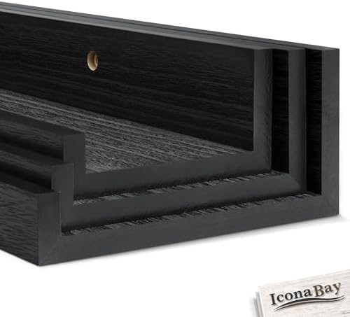 Icona Bay 16 Inch Floating Shelves for Wall - Set of 6 in Ebony Black - Modern Rustic Style - Wall Mounted Display Shelves - Picture Ledges