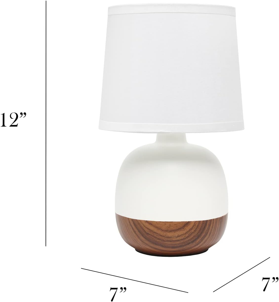Simple Designs LT2078-DWW Petite Mid Century Table Lamp, Dark Wood and White