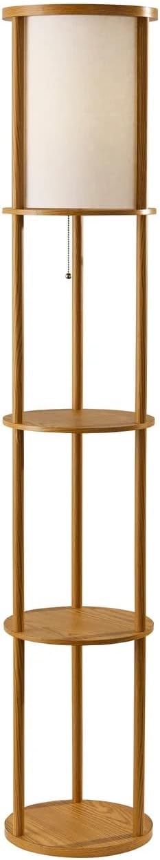 Adesso 3117-12 Stewart Round Shelf Floor Lamp, Natural Wood Finish
