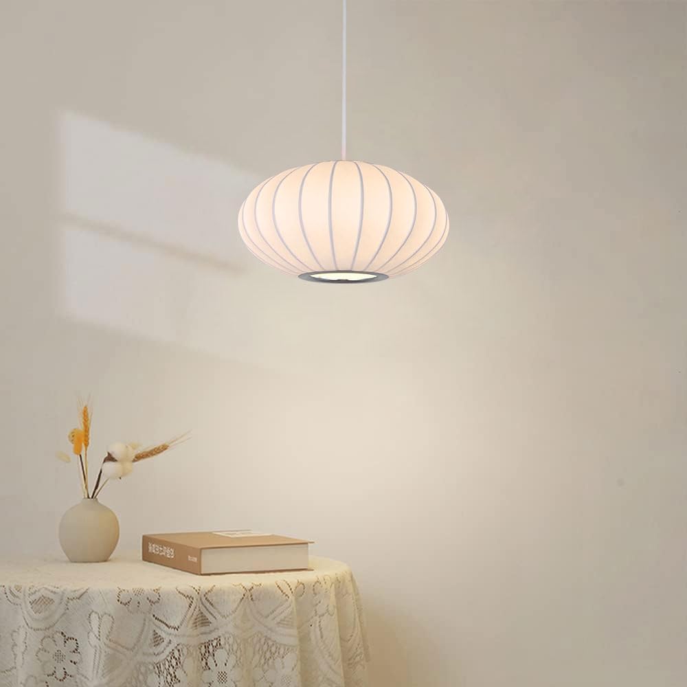 Italian Simplicity Style Silkworm Cocoon Pendant Light Post-Modern Single Head Lantern Flat Shape Silkworm Cocoon Lamp White for Caffe House Dining Room Showroom Hollow Hanging Luminaire
