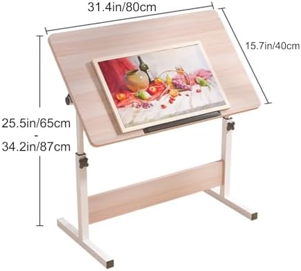 Drawing Tilting Tablet,Drafting Table,Folding Drawing Table, Height Adjustable Drafting Desk, Art Desk Reading Games and Paint for Home Office Couch Sofa Table (Size : 31.4in/80cm)