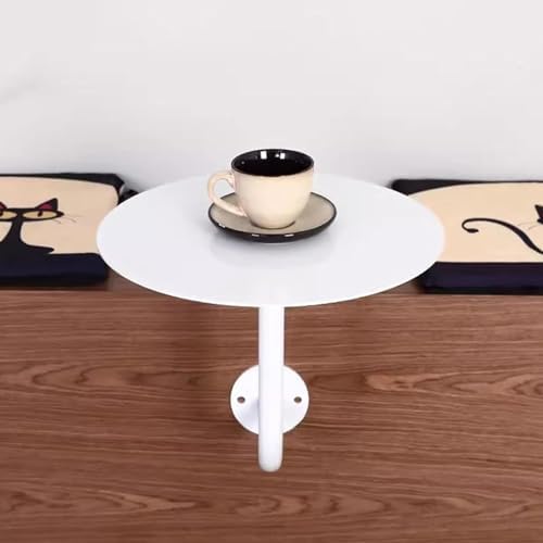 Round Pub Bar Table,Round Bar Table Wall Mounted L-Shape Bracket White Metal Iron Dining Table, Coffee Cocktail Drink Table, Indoor Sofa Side/End Table - Save Space Bistro Table for Kitchen