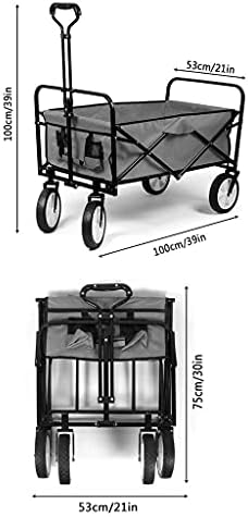 Folding Trolley Cart Outdoor Folding Utility Wagon Portable Camping Cart Collapsible Hand Cart with 4 Wheels and Adjustable Push Handle Load-Bearing 100kg / 220lbs for Outdoor Garden (Red)