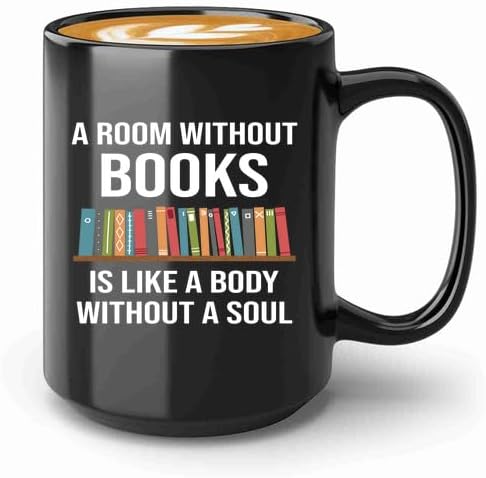 Book Lover Coffee Mug 15oz Black -without books - Book Lovers Gifts Book Reader Gifts Book Club Gifts Book Reading Cup Reading Gifts