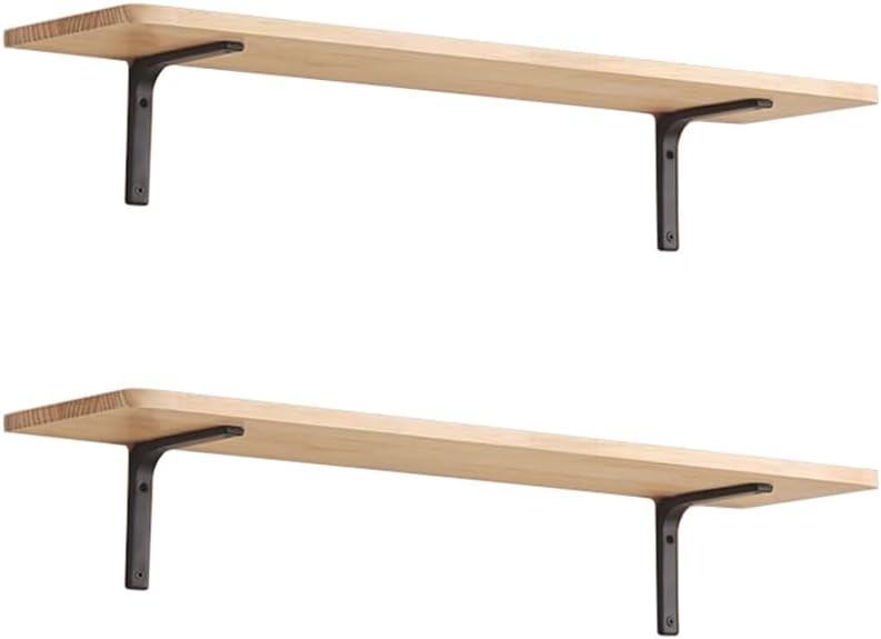 Floating Shelves, Wooden Wall Mounted Farmhouse Shelves for Wall Plants Decor, Book Storage Shelves for Bedroom Living Room (Carbonized Black, Set of 2, Large)