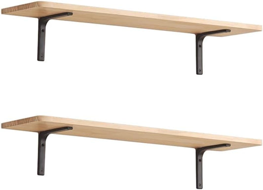 Floating Shelves, Wooden Wall Mounted Farmhouse Shelves for Wall Plants Decor, Book Storage Shelves for Bedroom Living Room (Carbonized Black, Set of 2, Large)