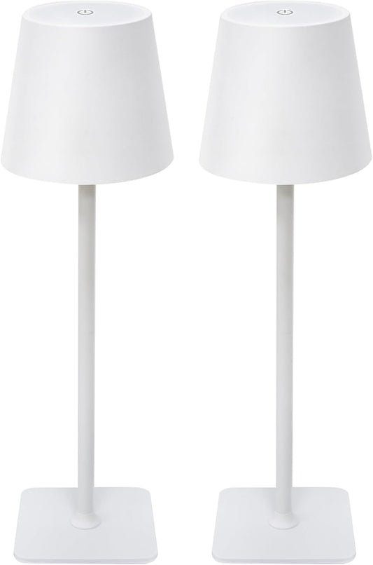 2-Pack Rechargeable Cordless Table Lamps, Battery-Operated Wireless Minimalist Table Lamp, 3 Colors Stepless Dimming LED Adjustable Height Table Lamp for Dining/Bedside/Camping (2, Double-rod white)
