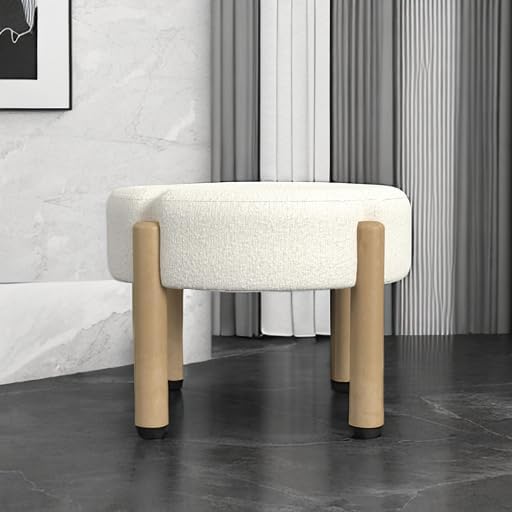HomePop Luna Modern Round Ottoman|Homepop Home Décor|Ottoman for Living Room & Bedroom - Cream Boucle