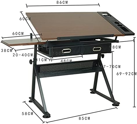 Drawing Tilting Tablet,Drafting Desk, Height Adjustable Drafting Desk Tiltable Tabletop Drawing Table, with 2 Storage Drawers Art Writing Reading Workstation,Natural