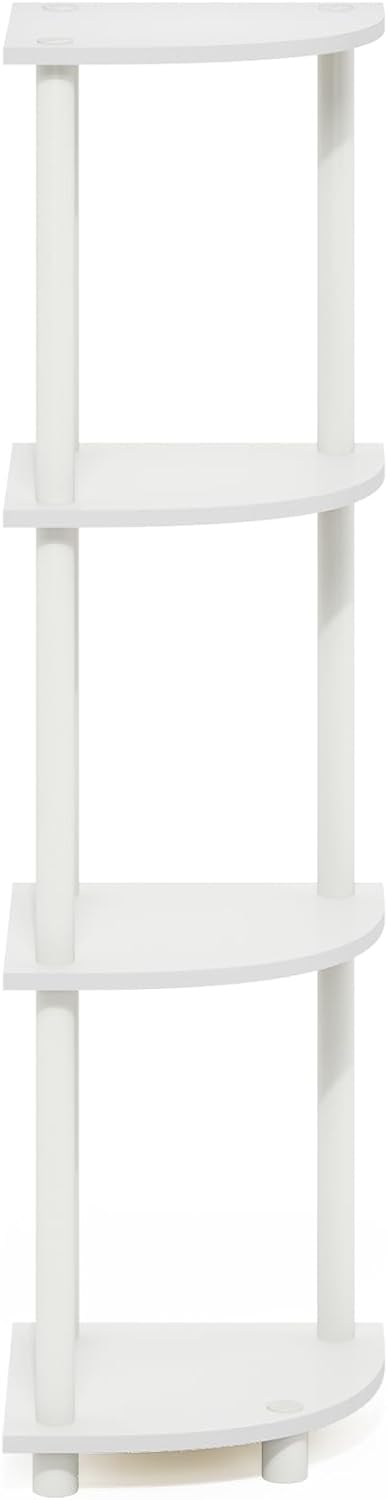 Furinno Turn-N-Tube Corner Shelf, 4-Tier Corner Bookshelf, Display Storage Shelves with Open Shelves, for Organization and Storage, Living Room, Home Office, Garage, White