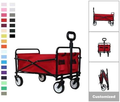 Portable Camping Cart,Outdoor Multi Color Folding Beach Camping Trolley Cart for Picnics Fishing and Camping with Camper Portable and Convenient Storage Cart (Red)