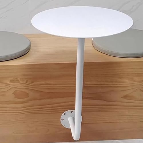 Round Pub Bar Table,Round Cocktail Bar Table with L-Shape Wall-Mounted Bracket and White Metal Iron Top Bistro Pub Table for Kitchen, Dining Room, Living Room/Outdoor Coffee Table for Patio